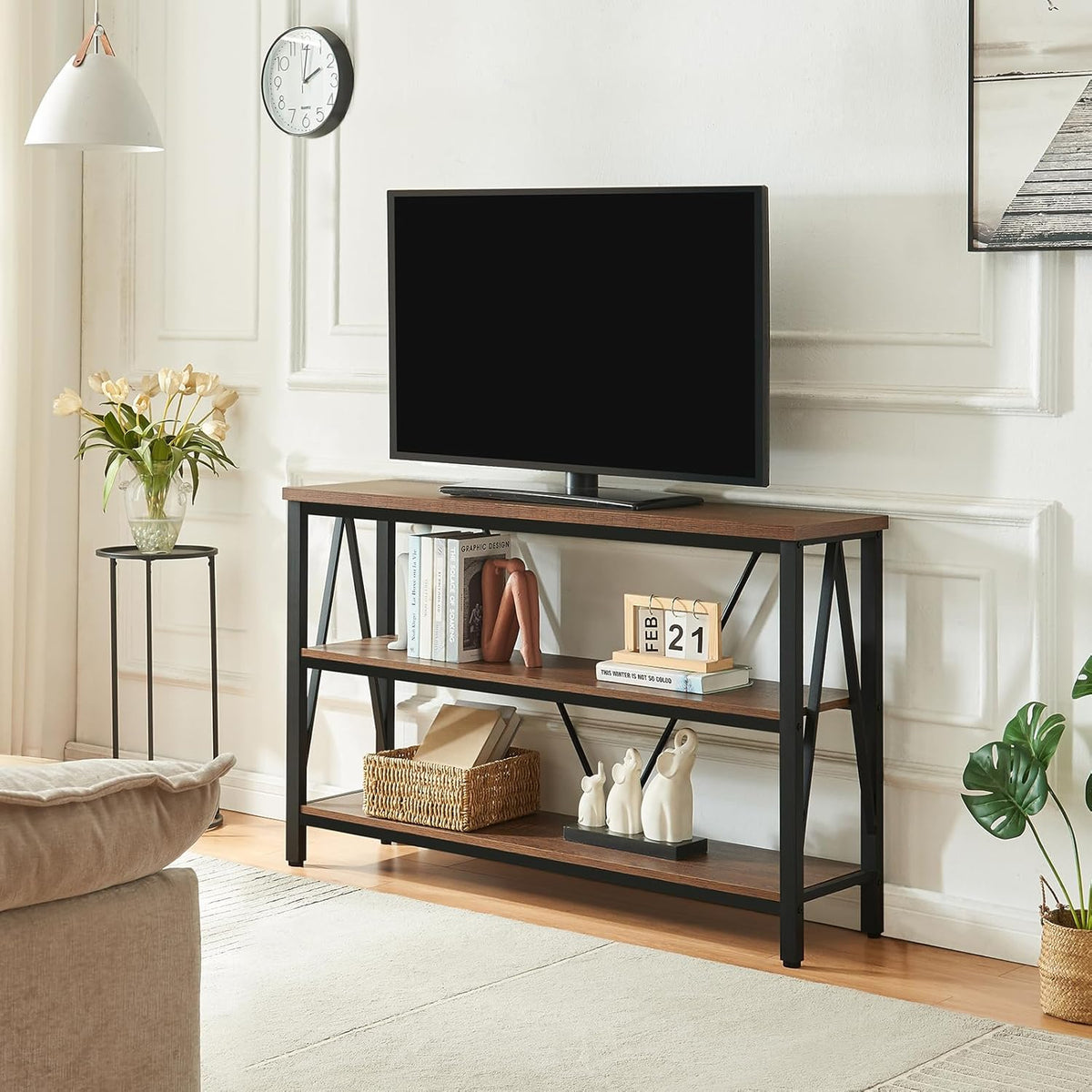 Entryway Console Table, 3 Tier Entry Table with Open Shelves, Brown, 47 IN