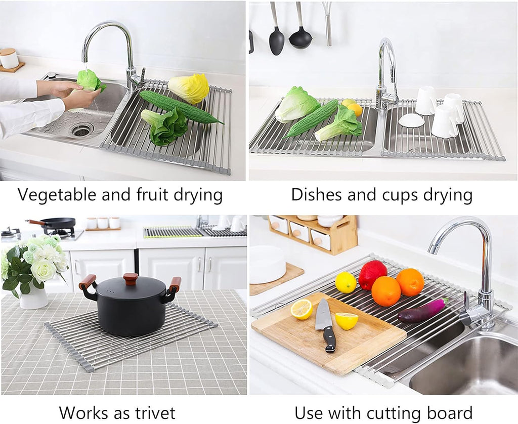 Tomorotec Roll Up Dish Drying Rack Over Sink, 304 Steel, 17.7x15.5, Grey