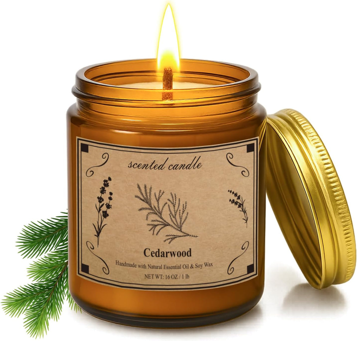 Candles for Home Scented, 16oz Large Jar Scented Candle – Cedarwood Soy Wax Candle with 100 Hour Burn Time, Long Lasting Aromatherapy Candle for Cozy Home Fragrance, Relaxation & Decorative Gift