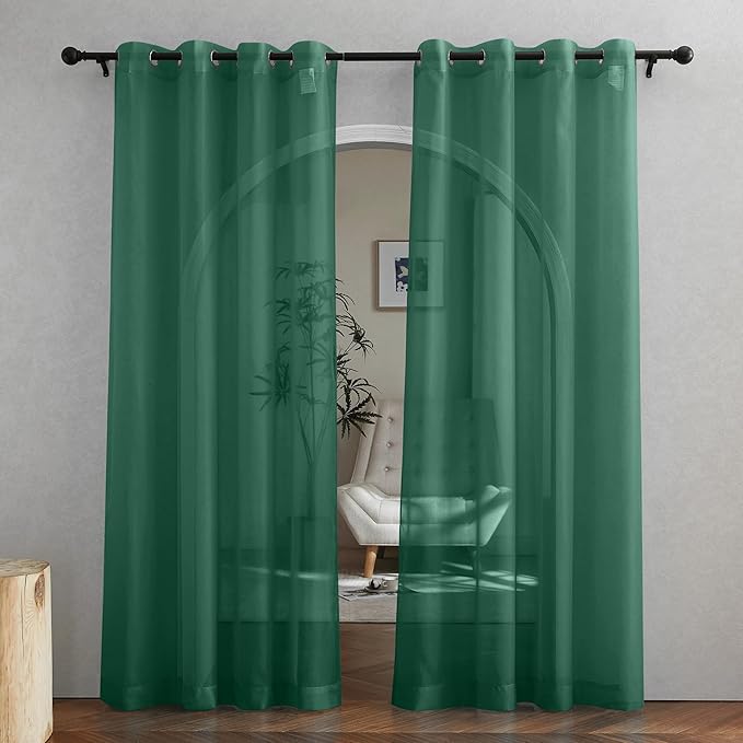 NICETOWN Green Sheer Curtains for Chirstmas Day, Grommet Voile Sheer Window by NICETOWN