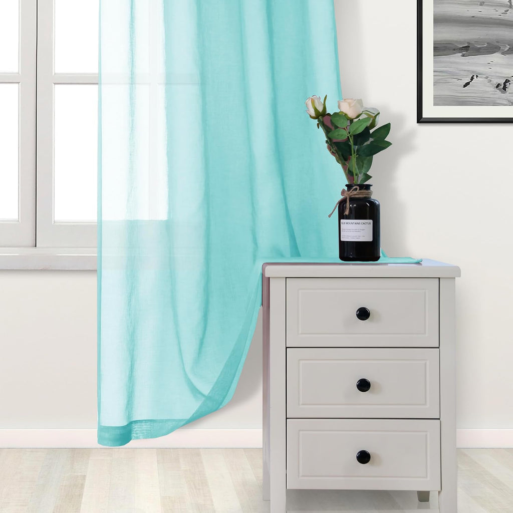 DWCN Aqua Sheer Curtains 63 Inch Long for Living Room Rod Pocket 2 Panels