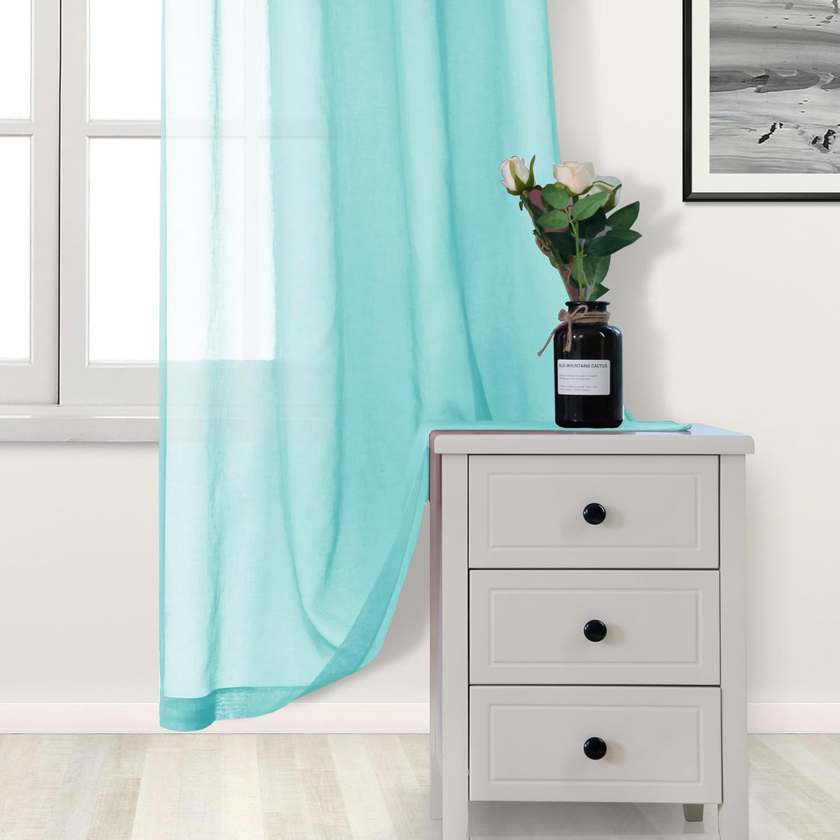 DWCN Aqua Sheer Curtains 63 Inch Long for Living Room Rod Pocket 2 Panels