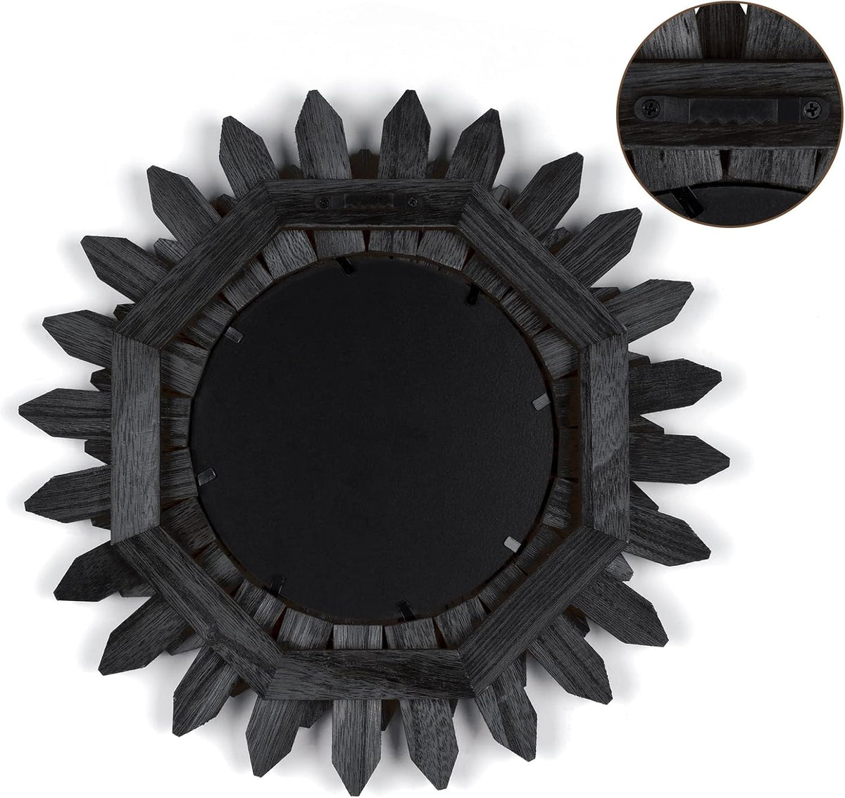 Honiway Black Wall Decor Wall Mirror 12 inch Boho Wall Decor Wood Decorative Mirror for Room Decor Home Decor for Bedroom Living Room Bathroom Kitchen Black