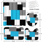 Bathroom Sets with Shower Curtain and Rugs, Set of 4 Blue Geometric