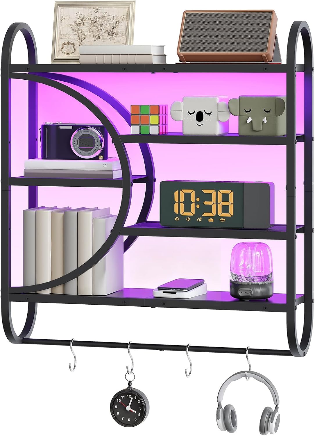 HOOBRO Gaming Floating Shelves for Wall, 28.9" LED Wall Shelf, Display Rack
