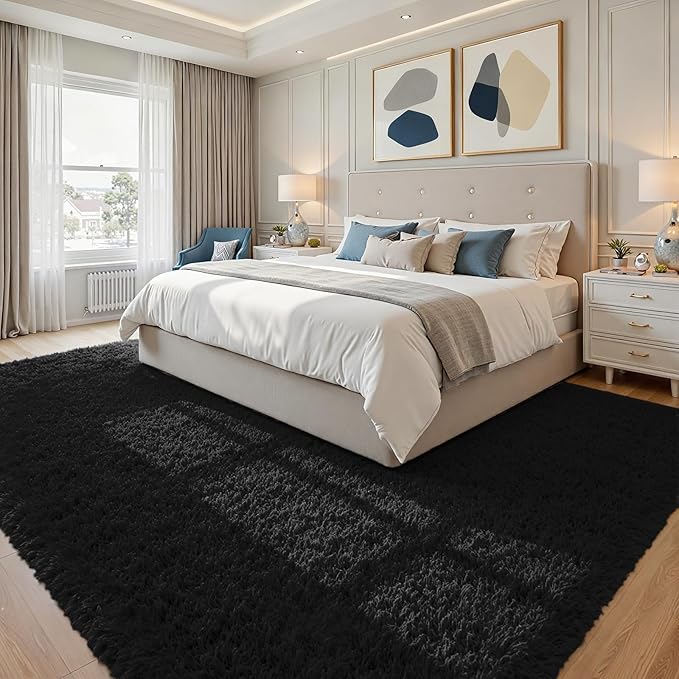 6x9 Area Rugs for Living Room Rug: Soft Fluffy Shag Black Rugs for Bedroom - Image 3