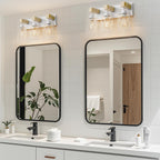 IZORRO Farmhouse Bathroom Vanity Light, 3-Light Wood Bathroom Light Fixtures Over Mirror, Matte White Industrial Vanity Lights with Metal Shade, Rustic Restroom Lighting Fixtures