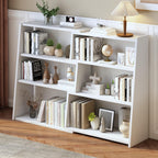 IOTXY Wooden Extendable Shelf Bookcase, 3-Tier Low Bookshelf, Walnut, L