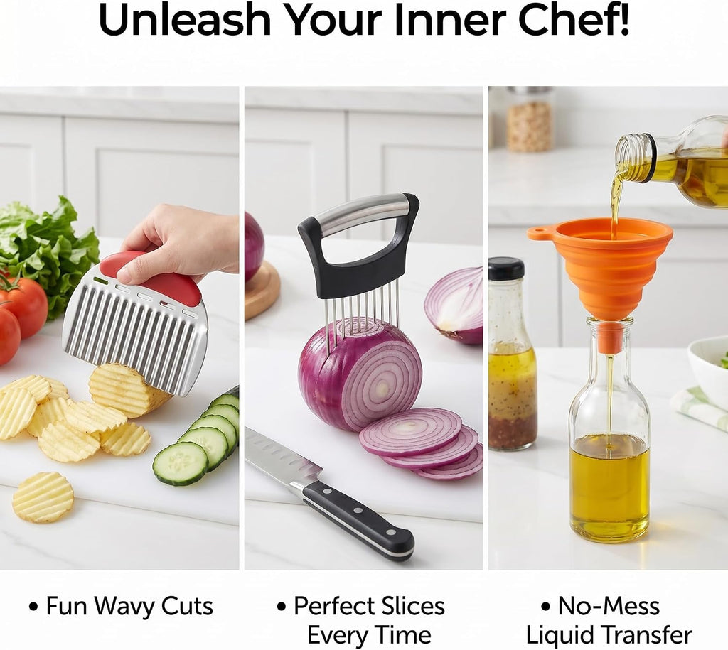 13-Piece Kitchen Gadget Set (Includes Storage Basket) — Features Kitchen Shears, Garlic Press, Knife Sharpener, Julienne Peeler, Standard Peeler, Anti-Scald Tongs (13 PCS)