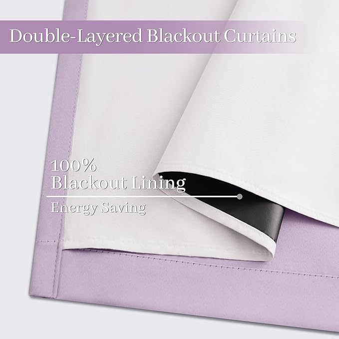 Yakamok Lilac 100% Blackout Curtains 63 Inches Long - Image 4