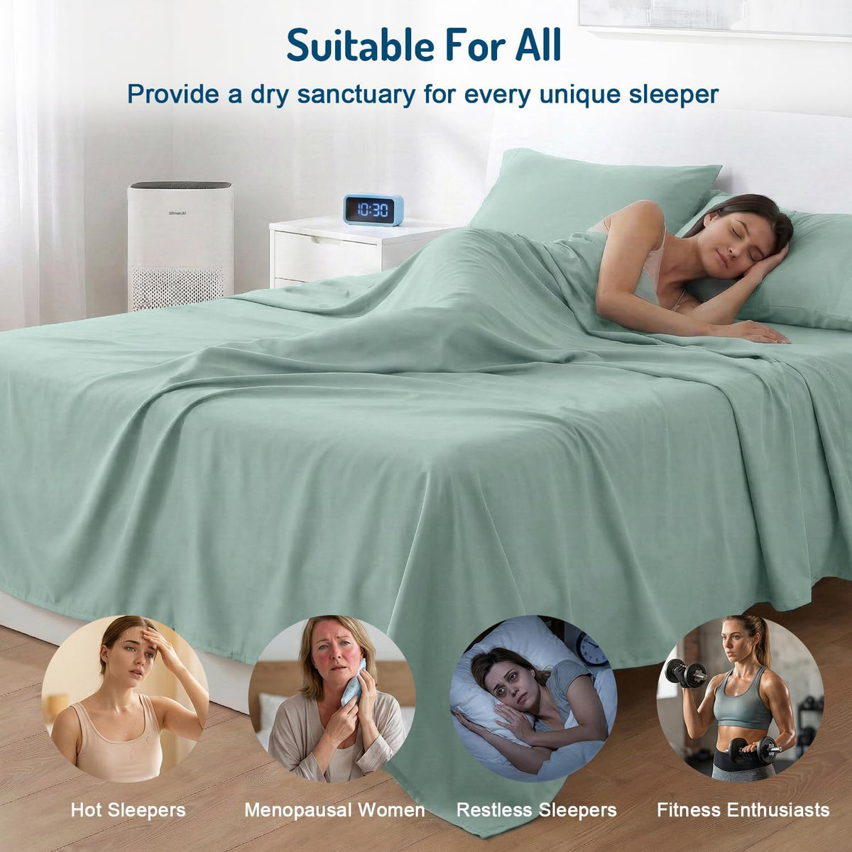 Coolmax® Cooling Sheets for Hot Sleepers, Queen Size, Aqua