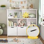 Teckid 2-in-1 Toy Storage Organizer with 5 Cubbies, Bookshelf & 3 Drawers