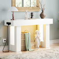 Unikito 47" Entryway Table with Sensor Light and Outlets, Rustic White