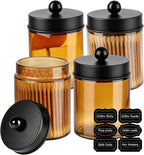 Amolliar Amber Glass Apothecary Jar Qtip Holder Metal Lids 4pc/Amber-black