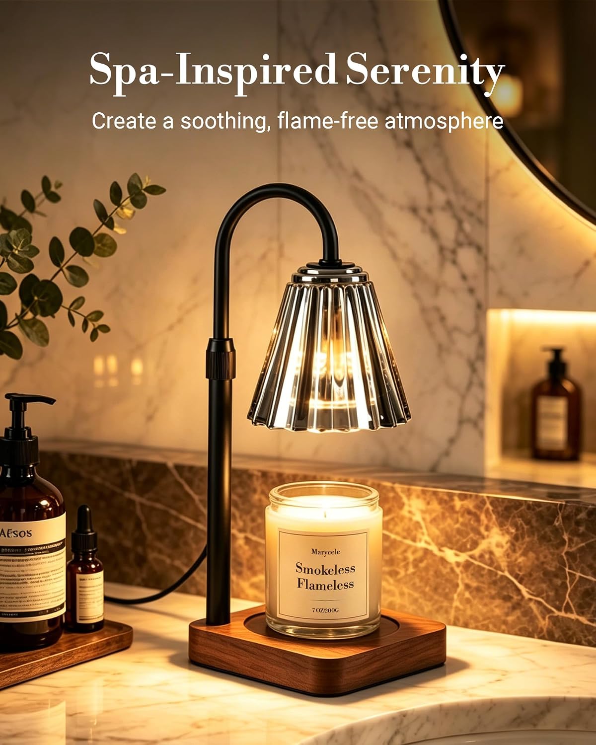 Marycele Vintage Candle Warmer Lamp with Timer Dimmer, Adjustable Height