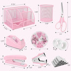SKYDUE 10 Pcs Pink Desk Accessories, Pink Office Supplies Set