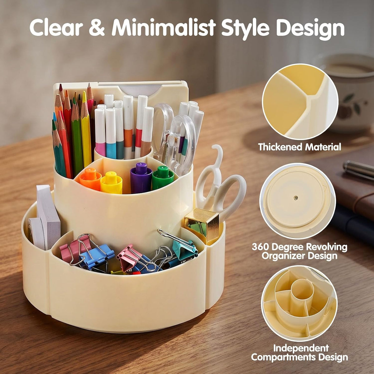 360 Rotating Pen Holder for Desk with Checklist Routine Chart Pencil Organizer To Do List Planning Board with Slider Pen Organizer with 7 Slots Desk Organizers and Accessories for Office School Home