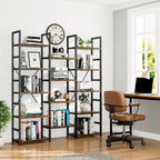 NUMENN Triple Column 5 Tier Bookshelf with 14 Adjustable Shelves, Vintage