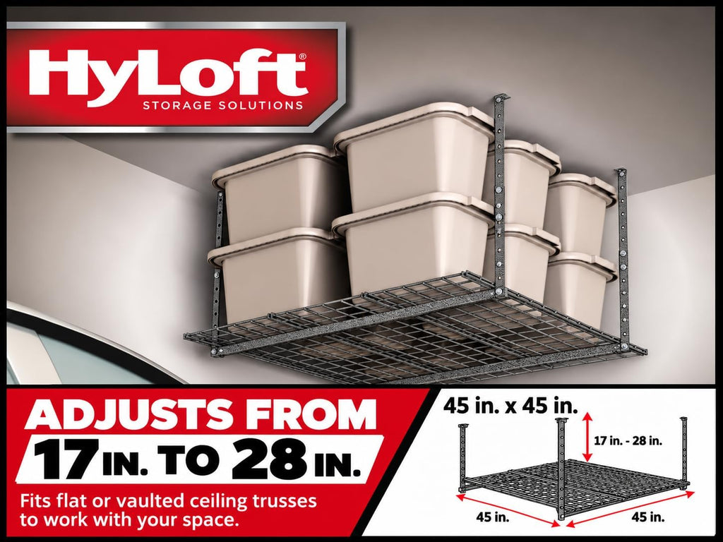 Hyloft Overhead Steel Garage Storage System, Ceiling Rack, 45-Inch x 45-Inch, 00625, Hammertone