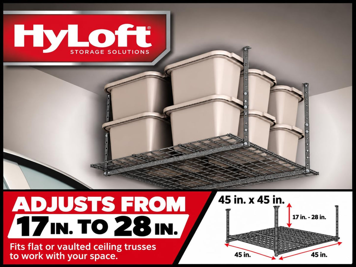 Hyloft Overhead Steel Garage Storage System, Ceiling Rack, 45-Inch x 45-Inch, 00625, Hammertone