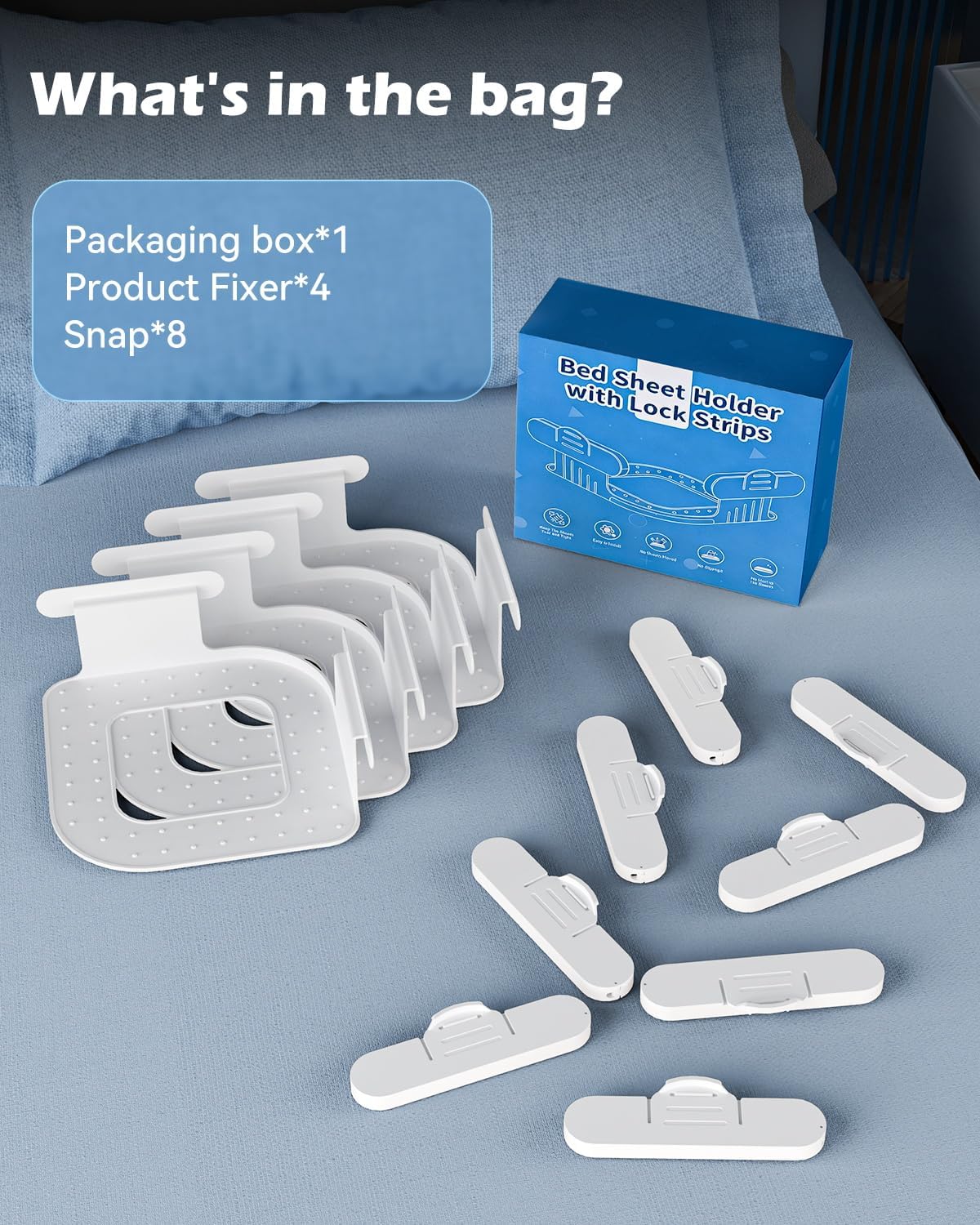 Bed Lock Sheet Holders Fit All Sheet Size, No Need to Flip the Mattress & Tight, Bed Fitted Sheet Holder for Corners, Sheet Clips, ABS Material with High Flexibility, Sheet Secure Lock Fasteners,White