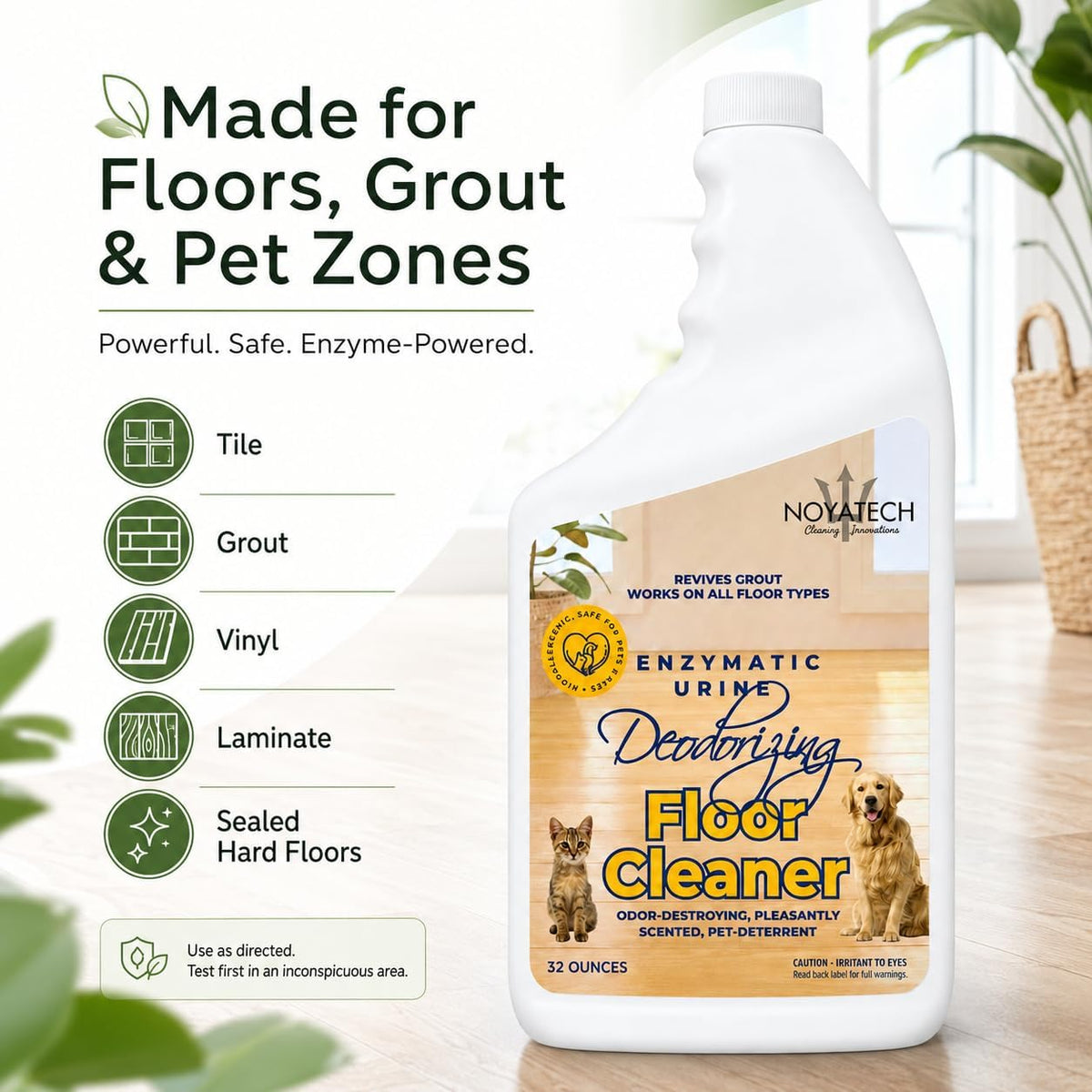 NOYATECH Pet Floor Cleaner Concentrate, Enzyme Urine Odor Remover, 32 oz