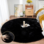 ORINOVA Black Round Rugs 8ft Machine Washable Rabbit Fur Area Rug Large Circle - Image 3