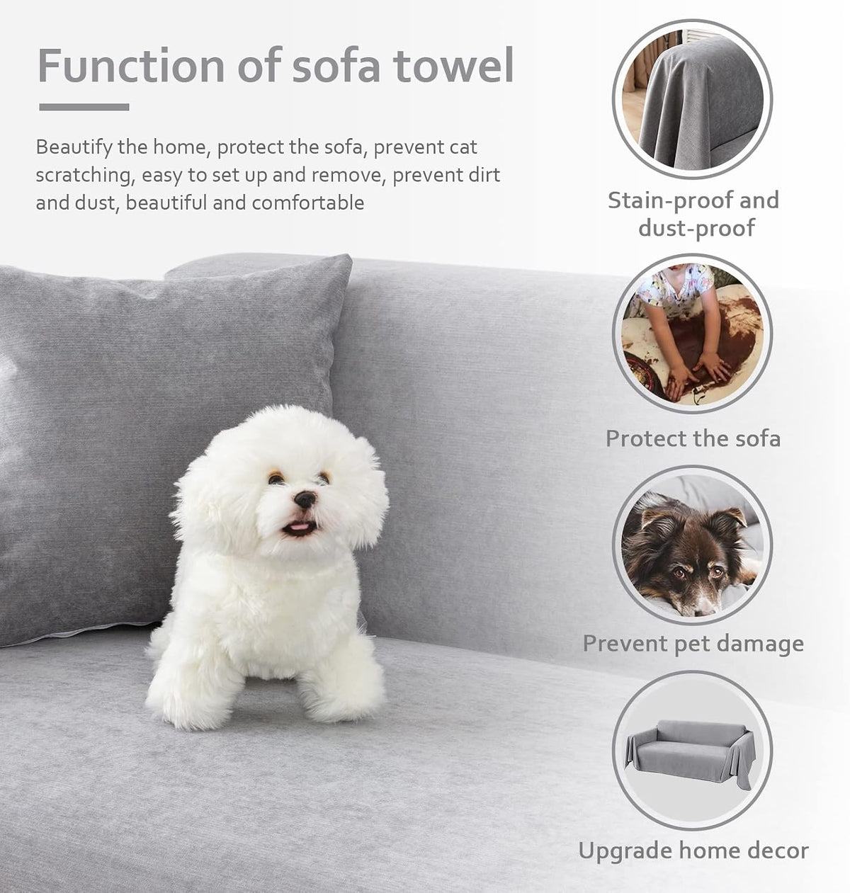 Couch Cover for Sofa Pet Friendly, Light Gray 71" x 134"