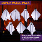 JOYIN 7 Pcs Halloween Hanging Ghost Decorations Outdoor, 19.6” Flying White Ghosts Decor for Halloween Tree Front Yard Patio Lawn Garden Party and Holiday Décor