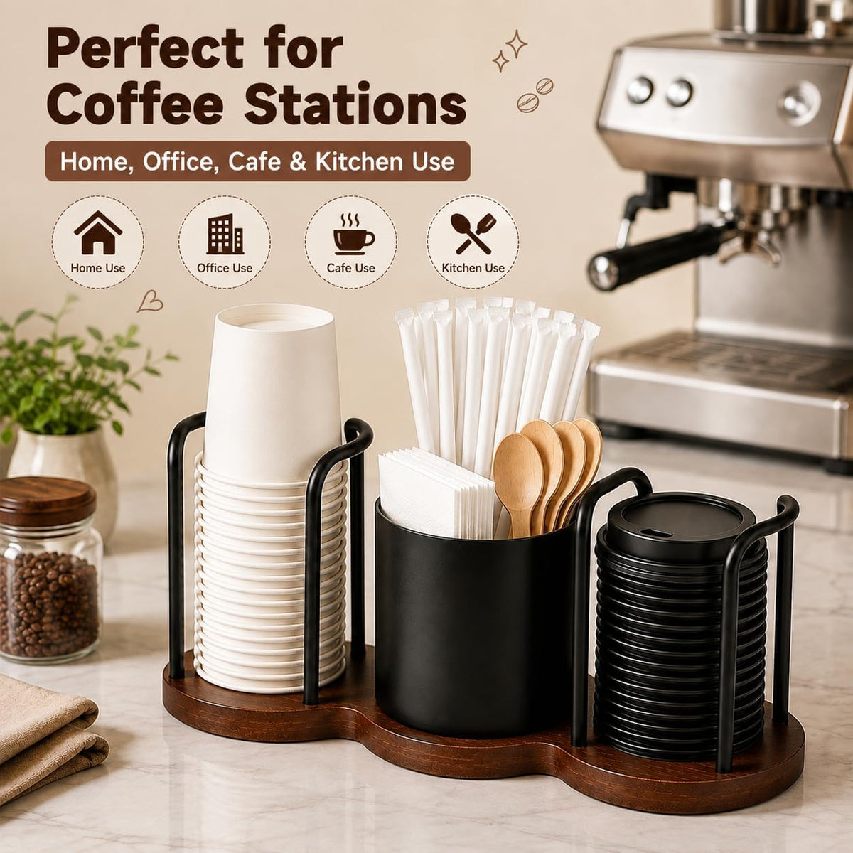 3 in 1 Cup Dispenser, Disposable Cup & Lid Holder Organizer for Countertop
