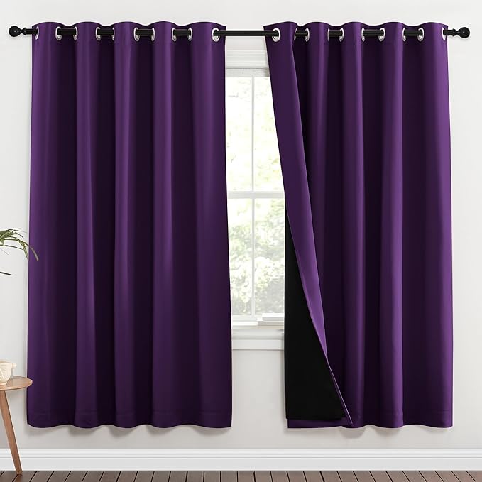 NICETOWN Royal Purple Full Shade Curtain Panels, 70 x 72 inch, Pair of Energy by NICETOWN