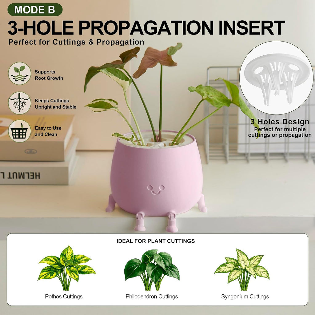 TOPOLA 5.2 Inch Hydroponic Happy Face Planter with 3 Interchangeable Grow Baskets, Water Culture Pot for Pothos, Lucky Bamboo & Plant Propagation, Decorative Desktop Planter for Home & Office, Sakura