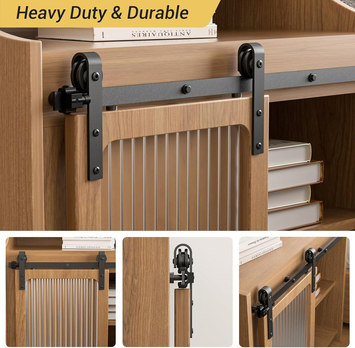CCJH 2.5FT Mini Sliding Barn Door Hardware Kit Closet Cabinet 30" Track System Carbon Steel Basic Roller Hanger for Single 15" Wide Door Panel