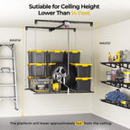 Overhead Garage Storage Rack for 12-14ft Ceiling, Heavy-duty 4x4 FT Garage Ceiling Storage Racks with Safety Lock, Ideal for Storage Mounted Lift System and Storage Organizer, 250lbs Capacity