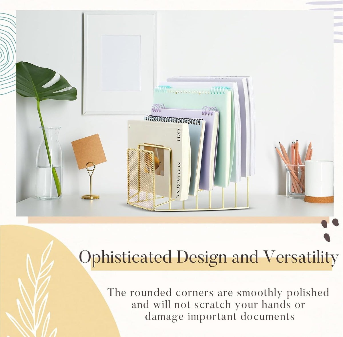 2 Pcs Wire File Sorter Desk 7 Section Organizer, Golden