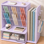 Sooez Desk Organizer with Bookends, Pegboard & Drawer, Pen & Pencil Holder