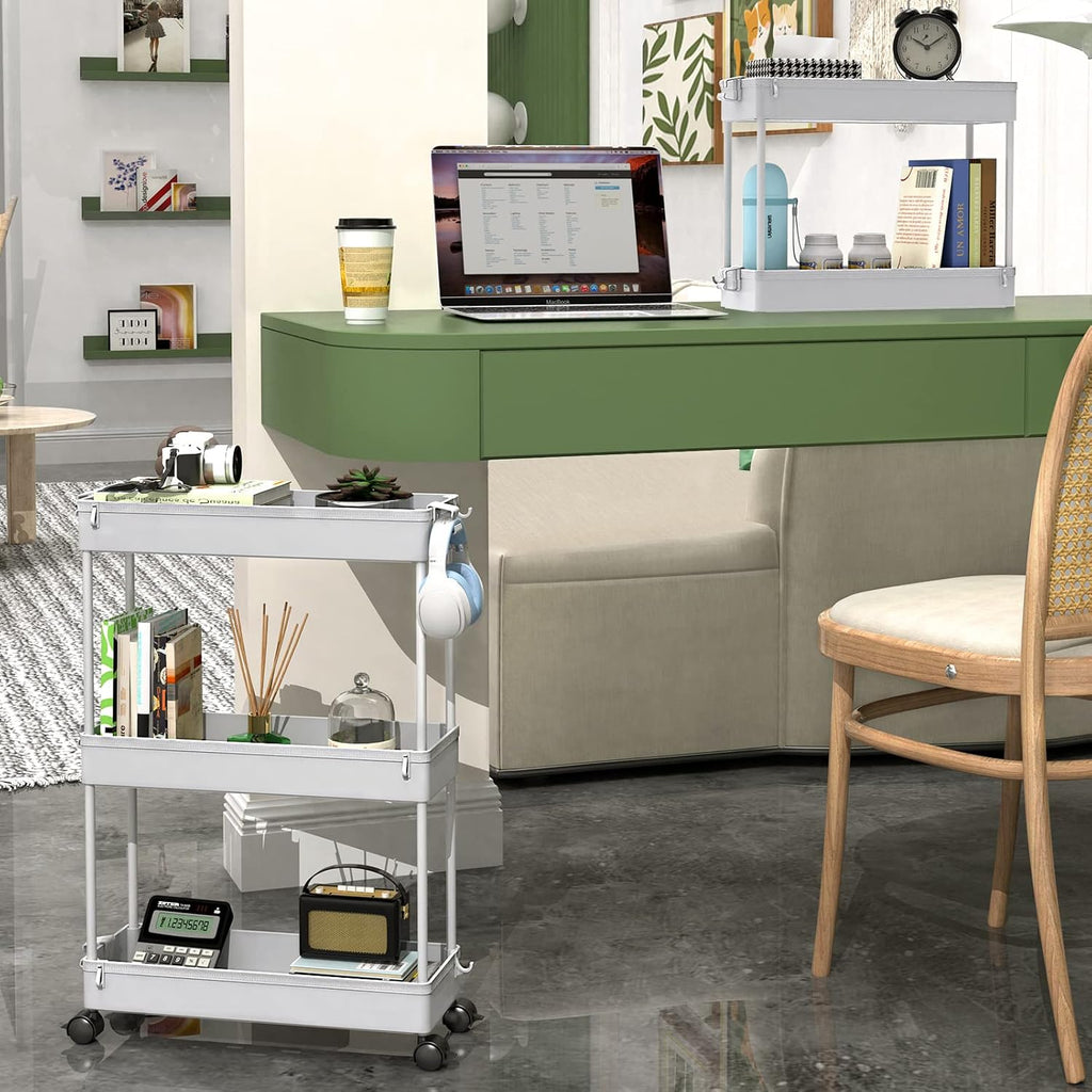 SPACEKEEPER Slim Rolling Storage Cart, 3 Tier Bathroom Cart Organizer, Gray