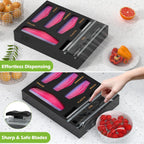 6 in 1 Bamboo Bag Organizer and Wrap Dispenser with Cutters, Black