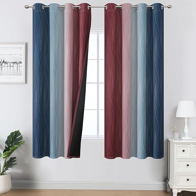 Estelar Textiler Navy Blue and Burgundy Red Blackout Ombre Curtains by ESTELARTEXTILER