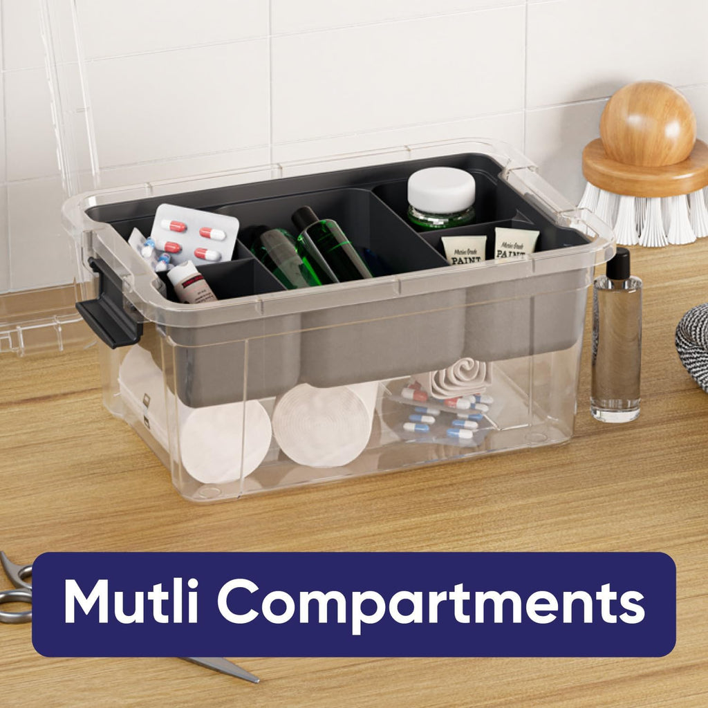 Superio Small Storage Container Organizing Bin with Removable Tray Plastic Tools, Sewing, Crafts Box, 3.5 Qt, 2 Pack
