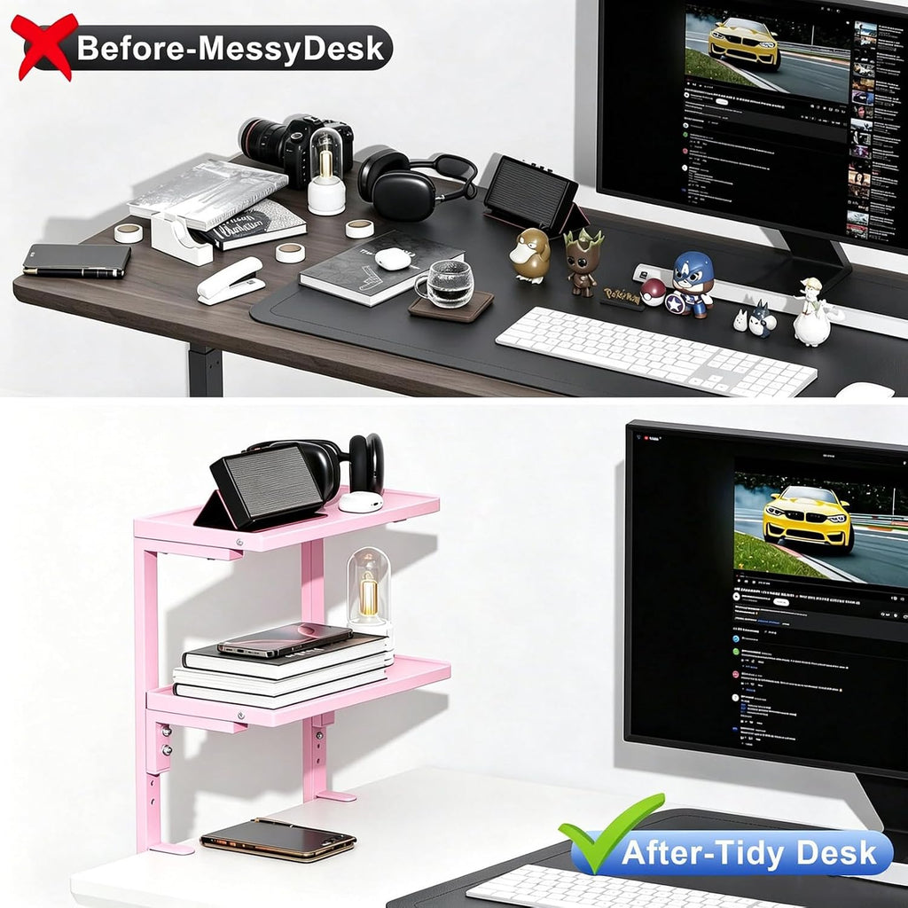 2 Tier Clamp on Desk Shelf (Pink)