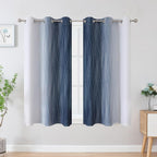 Estelar Textiler Navy Blue and Greyish White Blackout Curtains 45 Inch Length - Image 2