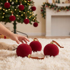 15 Pcs Burgundy Red Velvet Christmas Decorations Balls, 2.65 Inch Christmas Ornaments for Xmas Tree Decor, Dark Red Flocked Ball for Family Holiday Party Valentines Hanging Decoration