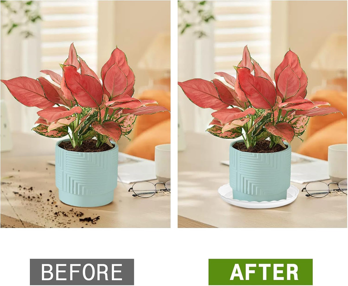 15 Pcs Plastic White Round Wave Plant Saucer,6 Inch/8 Inch/10 Inch,Durable Duty Flower Plant Pot Drip Tray Container for Home Garden Indoor and Out Door Plant