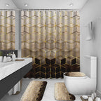 LQCOOL 4Pcs Shower Curtain Set,Green White Gold Floral Art Bathroom Decor