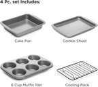 Ecolution Non-Stick Toaster Oven Bakeware Set 4-Piece, Carbon Steel, Easy to Clean and Perfect for Single Servings, Gray