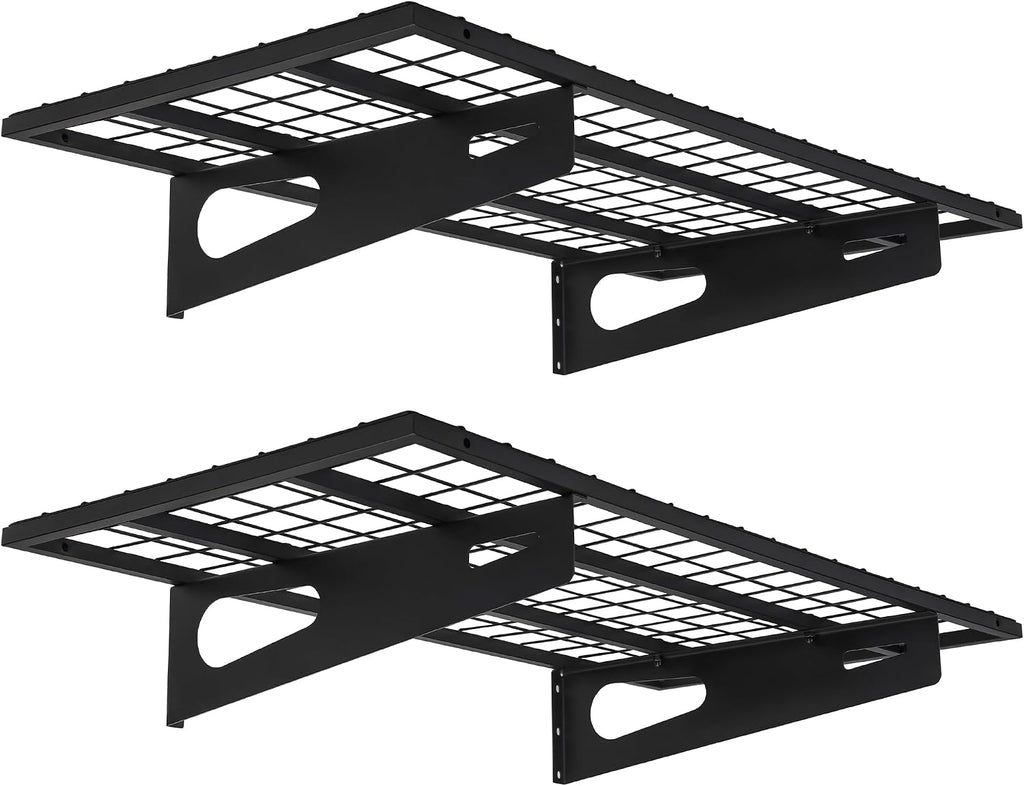 Soywey 2-Pack 1.5x3FT Garage Shelving 17.7-inch-by-35.8-inch Wall Shelf Garage Storage Rack Wall Mounted Floating Shelves, Black