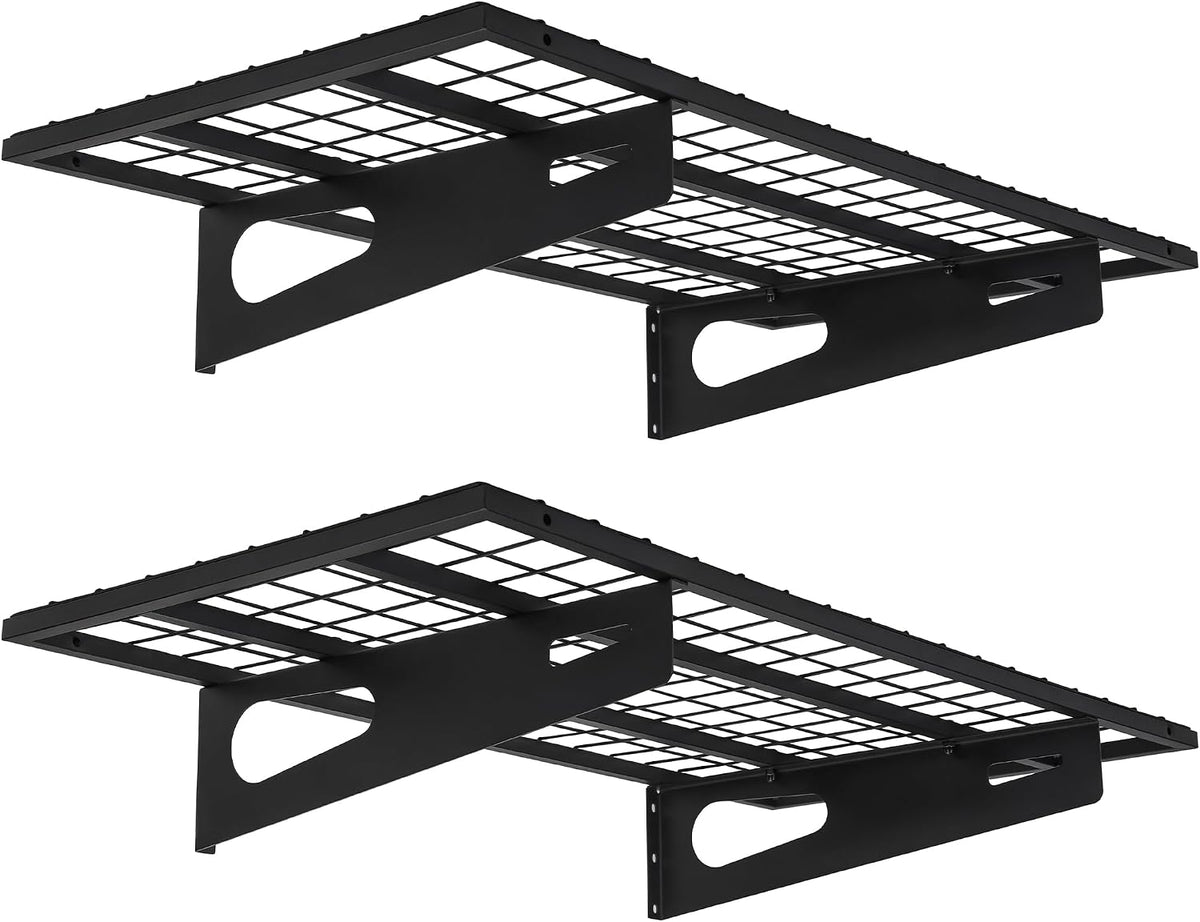 Soywey 2-Pack 1.5x3FT Garage Shelving 17.7-inch-by-35.8-inch Wall Shelf Garage Storage Rack Wall Mounted Floating Shelves, Black