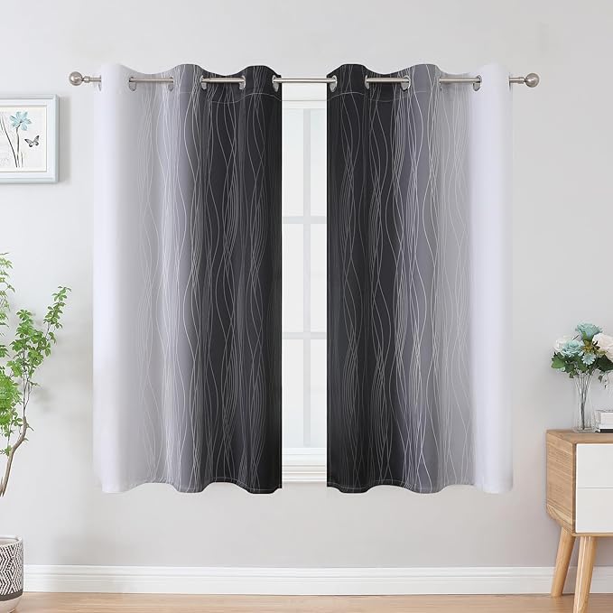 Estelar Textiler Black and Greyish White Blackout Curtains 45 Inch Length - Image 2