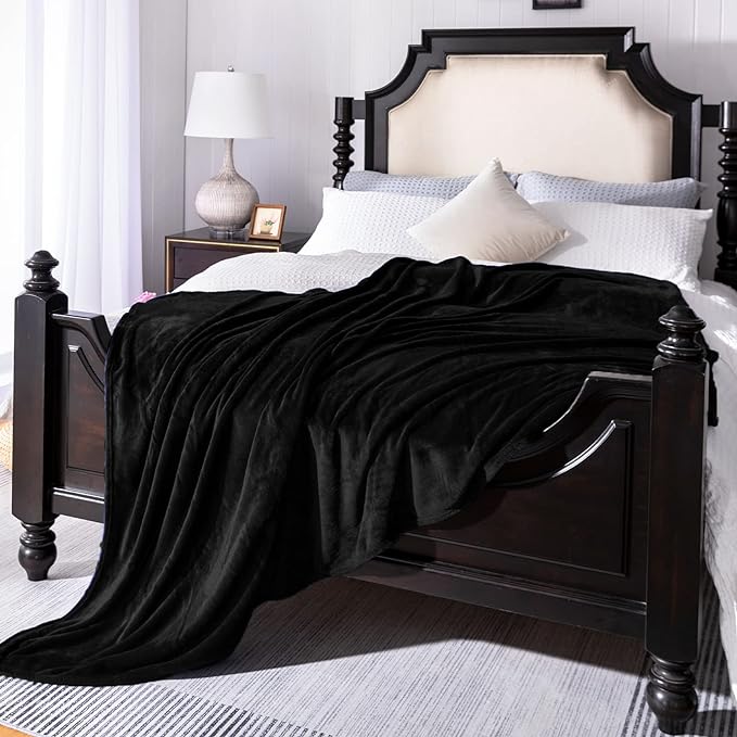 JIAHANNHA Black Throw Blanket Fleece Blanket Throw Size, Super Soft Cozy Plush - Image 3